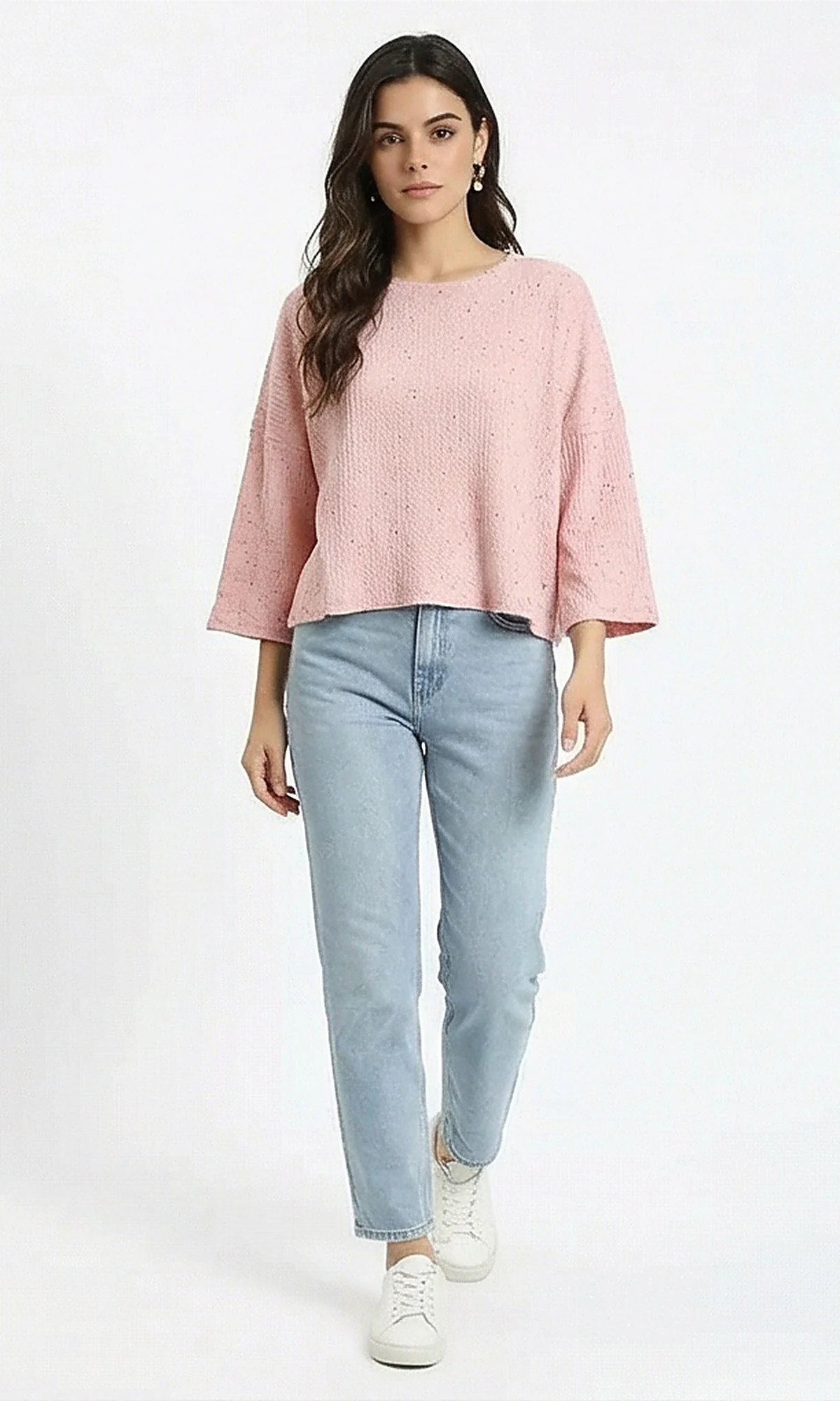 Textured Speckled Boxy Knit Top - Dusty Pink - Image 3