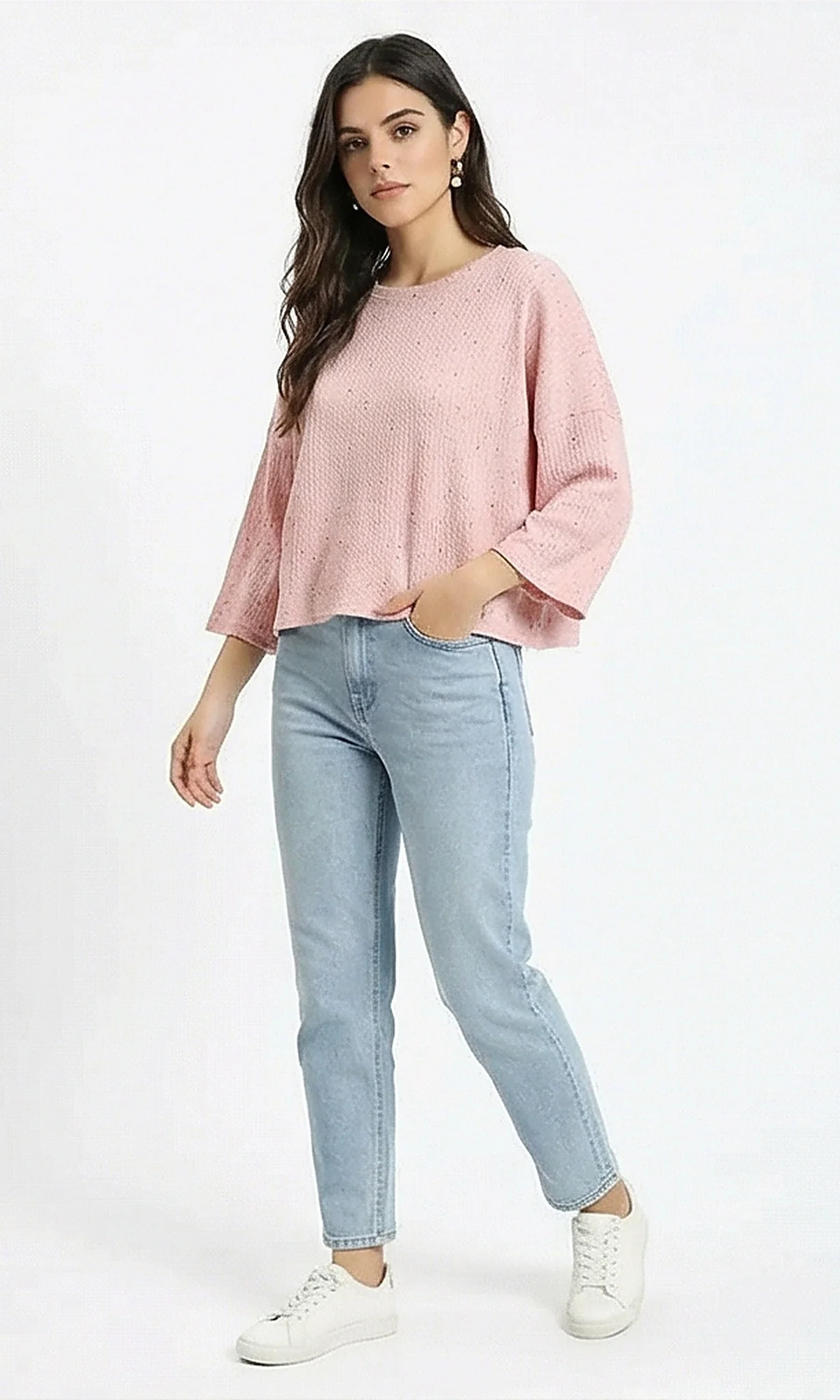 Textured Speckled Boxy Knit Top - Dusty Pink - Image 4