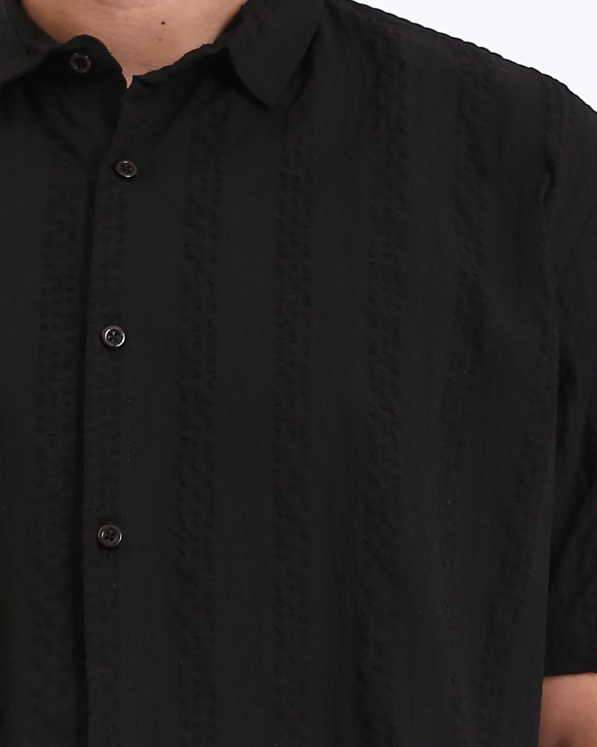 Ravin | Textured Stripe Relaxed Fit Short Sleeve Shirt - Black - R210825 - Image 4