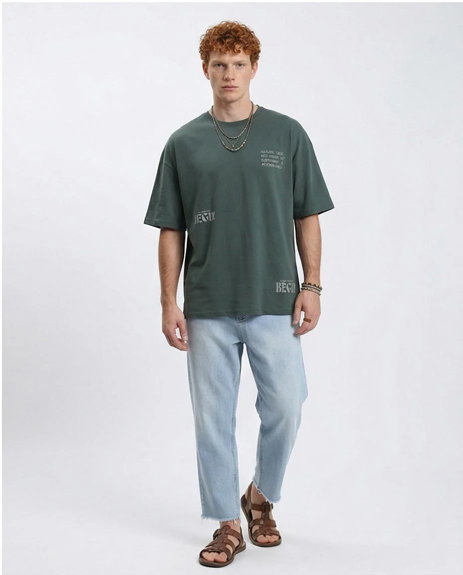 Ravin "The Adventure" Oversized Pine Green Graphic T-Shirt – Single Jersey - R208975 - Image 4