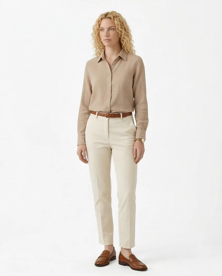 Ravin The Estate Collection | Raw Weave Textured Women Shirt in Antique Beige - R217299 - Image 4