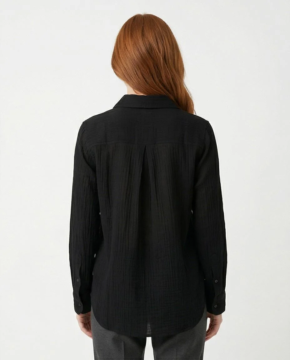 Ravin The Estate Collection | Raw Weave Textured Women Shirt in Noir Black- R217300 - Image 2