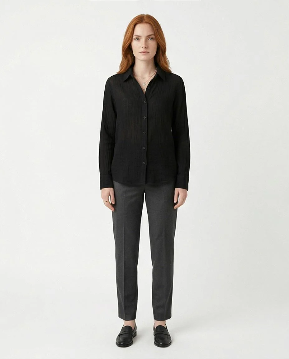 Ravin The Estate Collection | Raw Weave Textured Women Shirt in Noir Black- R217300 - Image 3