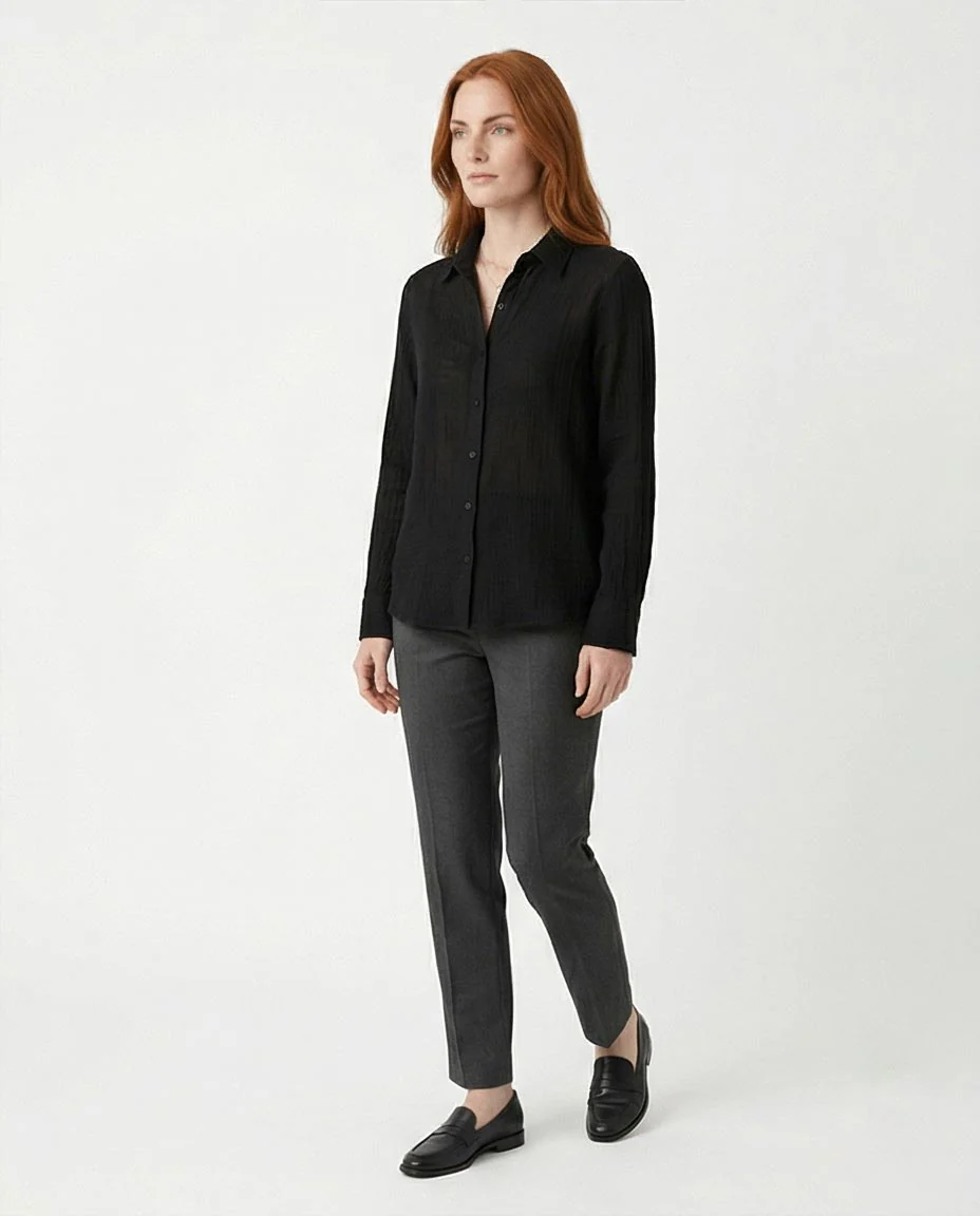 Ravin The Estate Collection | Raw Weave Textured Women Shirt in Noir Black- R217300 - Image 4