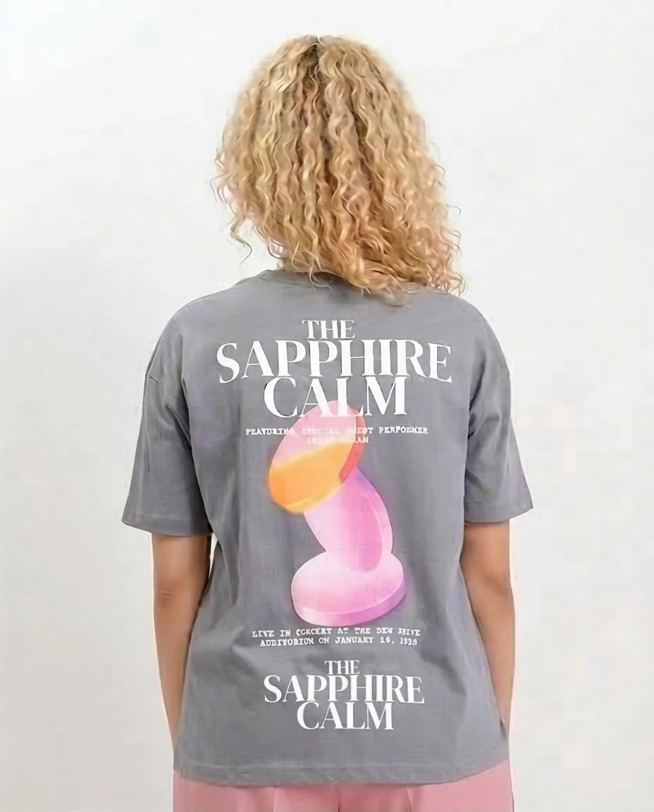 Ravin "The Sapphire Calm" Oversized Concert Graphic T-Shirt in - Grey - R208501 - Image 2