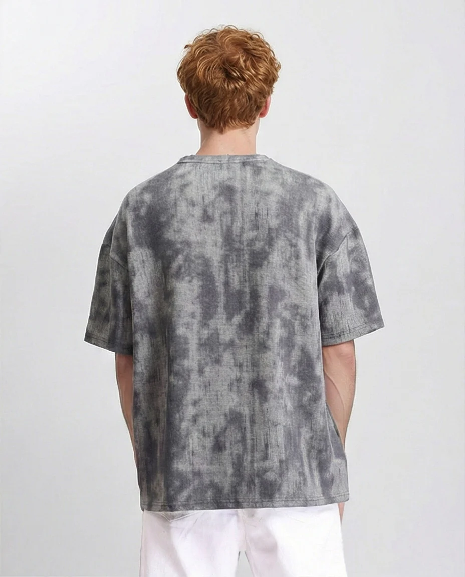 R208963 - Tie Dye Casual Cotton Tee - Grey - Image 2
