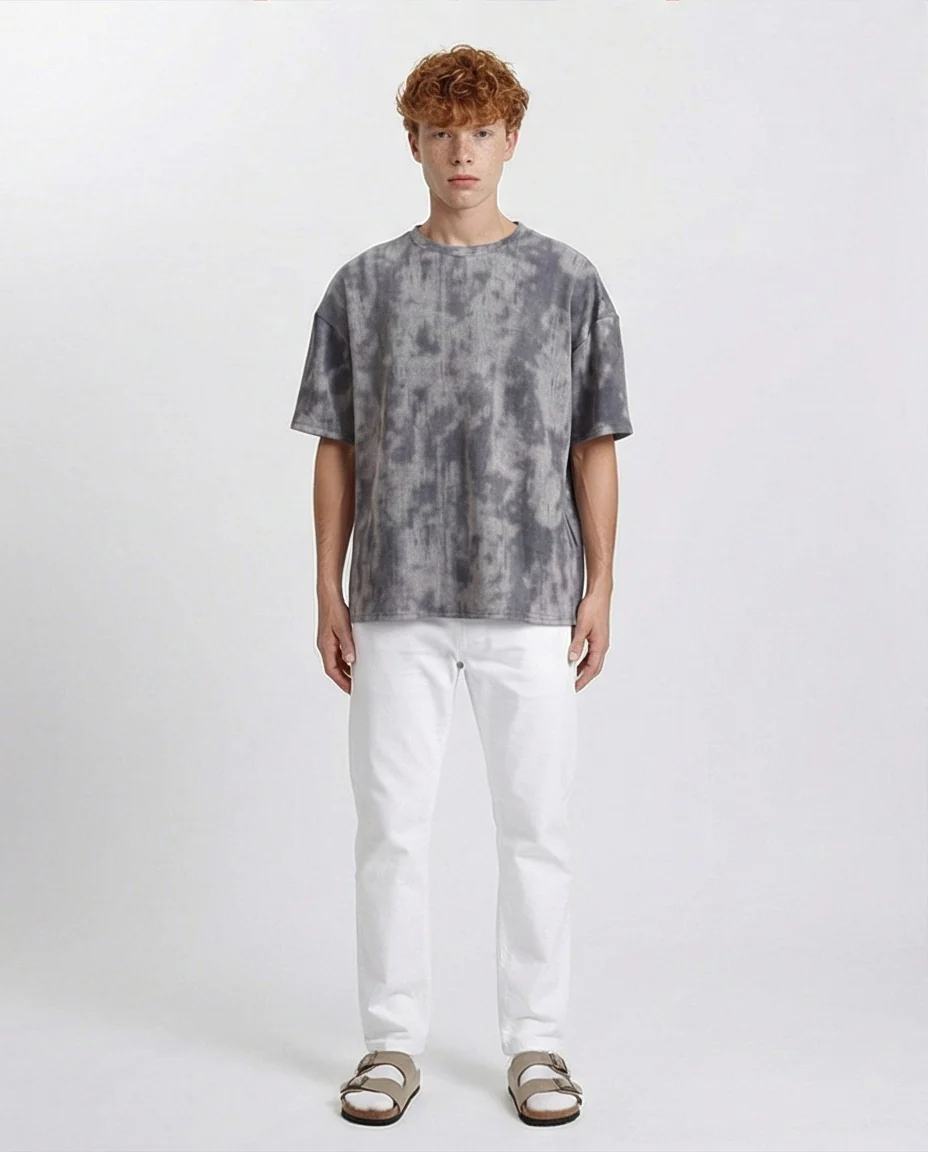 R208963 - Tie Dye Casual Cotton Tee - Grey - Image 4