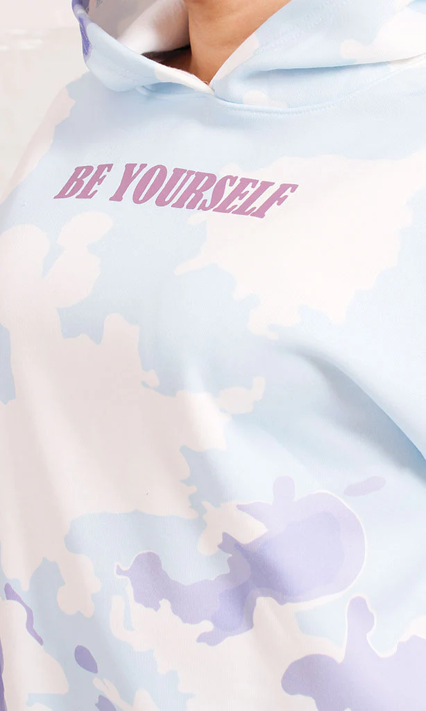 R206862 - Tie-Dye Melton Hoodie - Blue & White - Image 3
