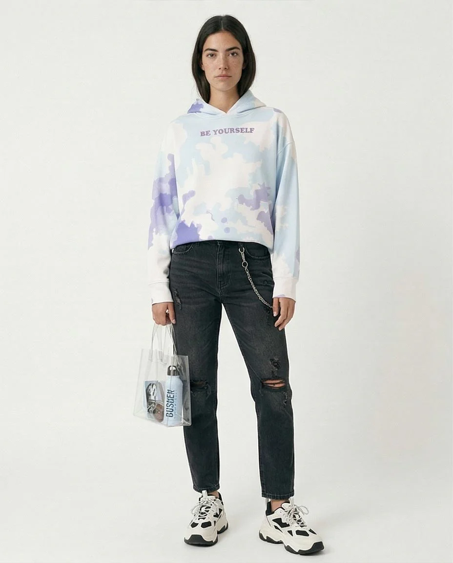R206862 - Tie-Dye Melton Hoodie - Blue & White - Image 4