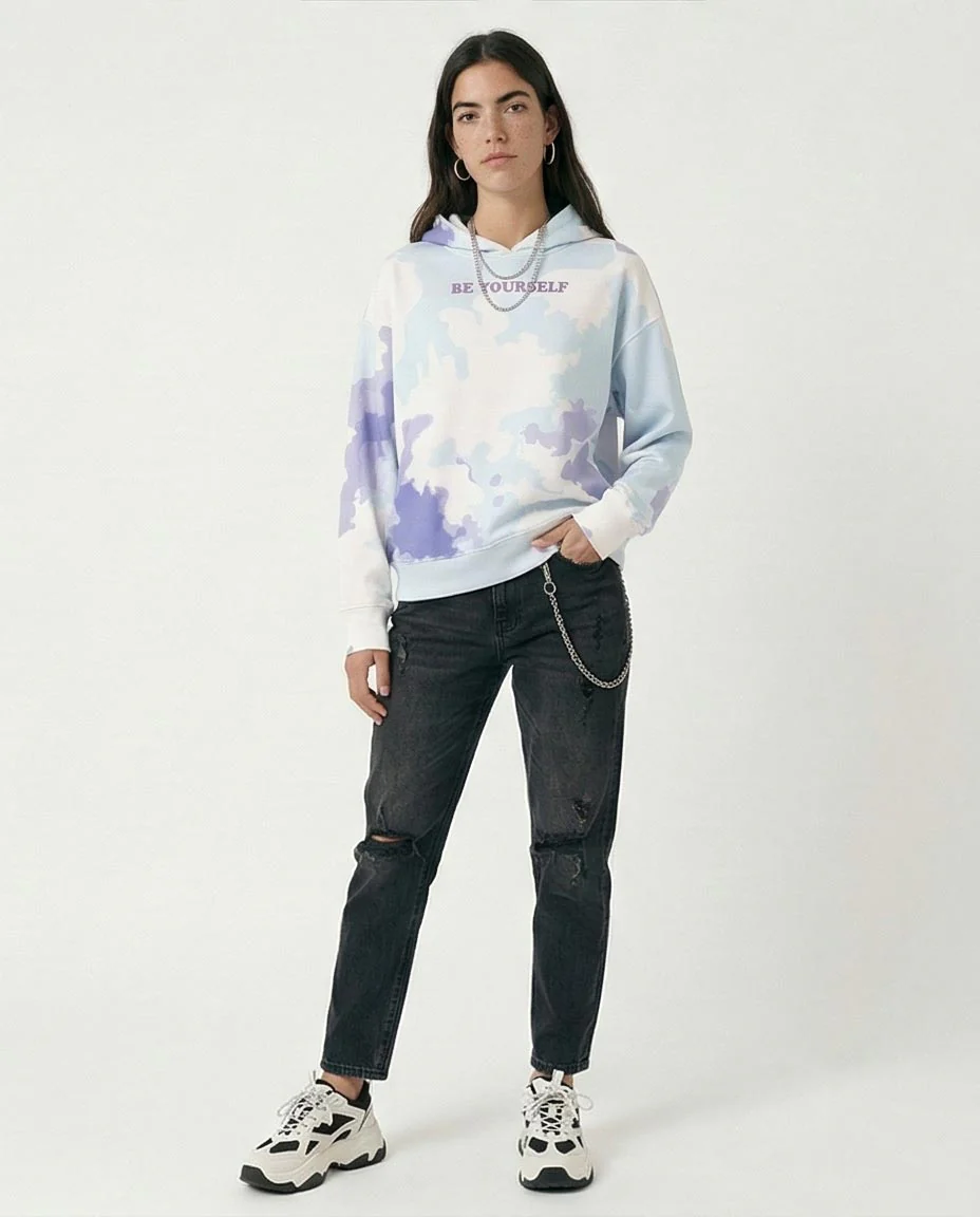 R206862 - Tie-Dye Melton Hoodie - Blue & White - Image 5