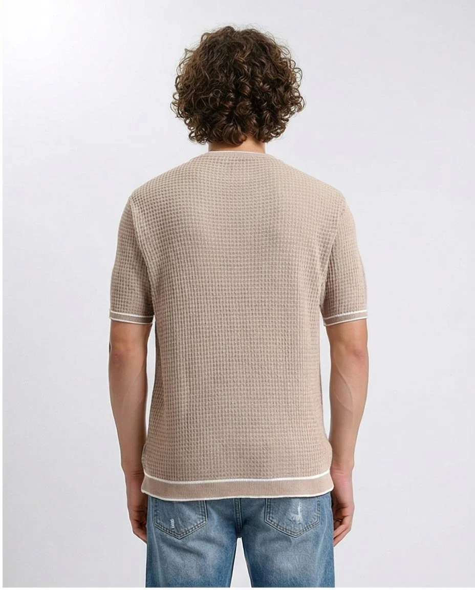 Ravin Tipped Waffle-Knit Short Sleeve Tee - Dark Beige - R206906 - Image 2