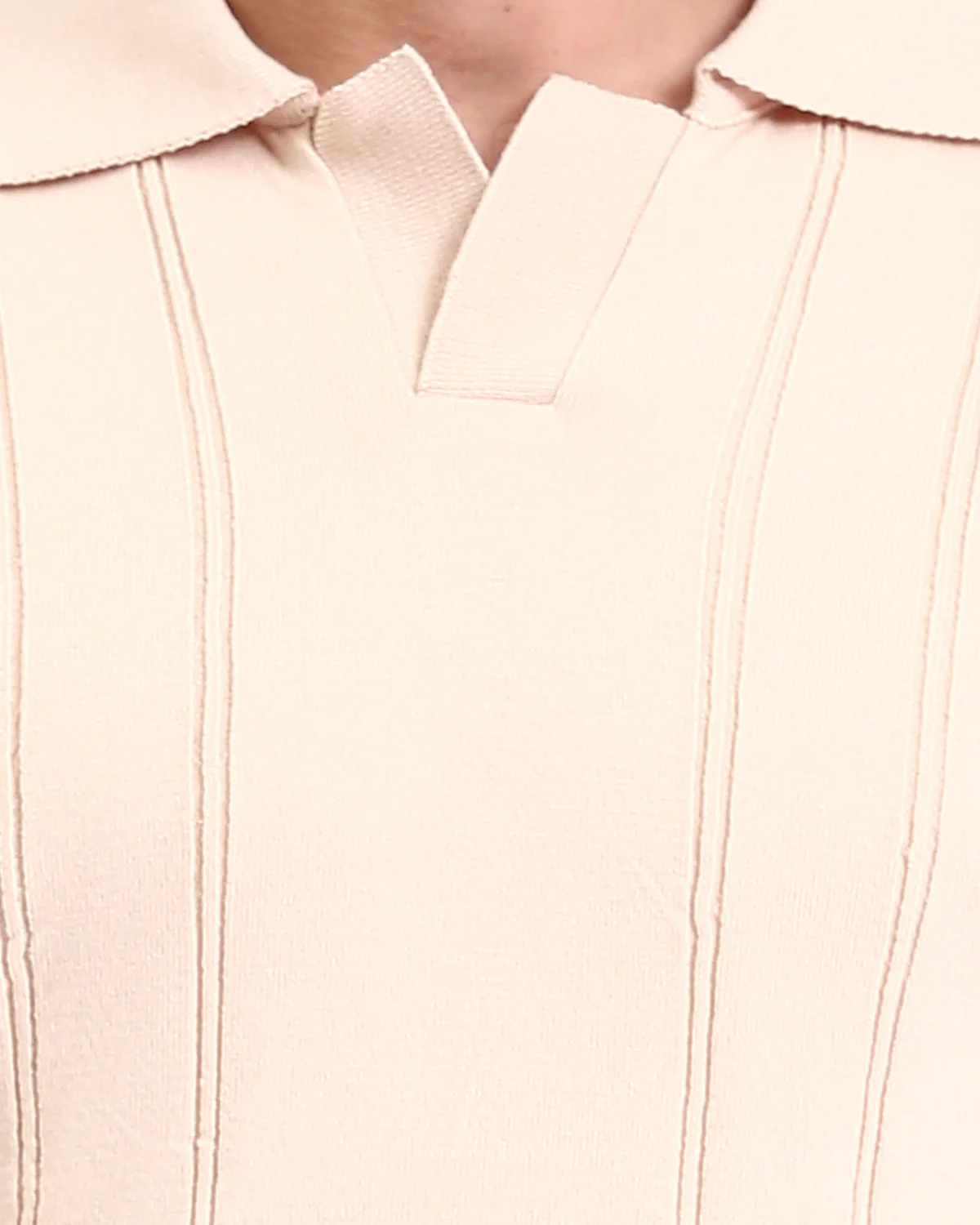 Title: Ravin Men’s Vertical Ribbed Knit Skipper Polo – Pale Peach -R213023 - Image 4