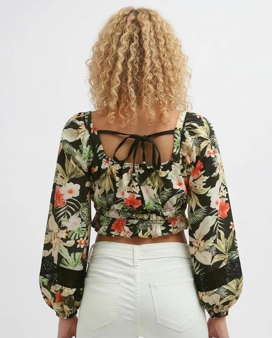 Tropical Bloom Lace-Insert Crop Top - O193475 - Image 2