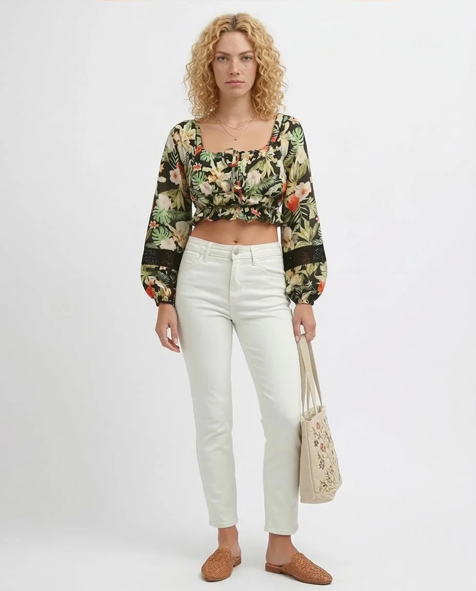 Tropical Bloom Lace-Insert Crop Top - O193475 - Image 3