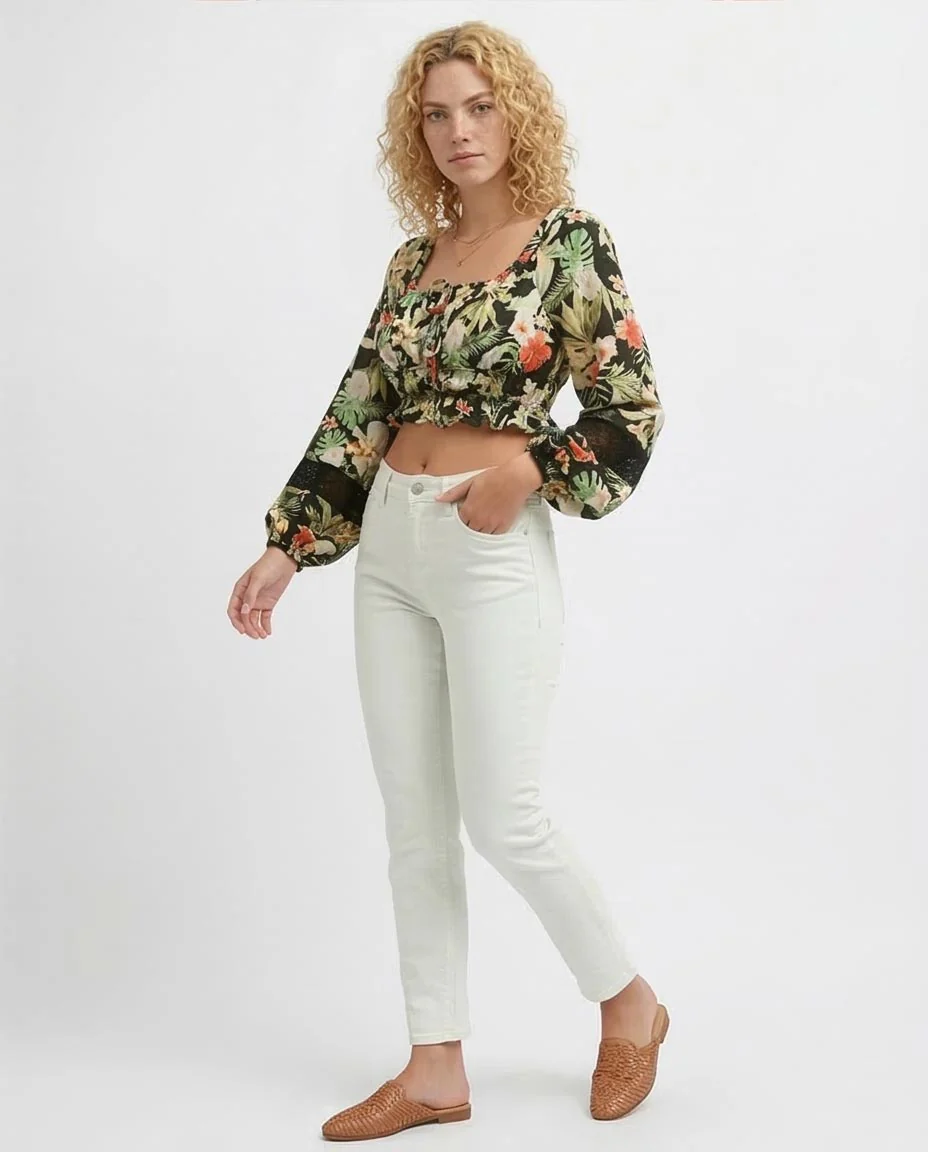 Tropical Bloom Lace-Insert Crop Top - O193475 - Image 5