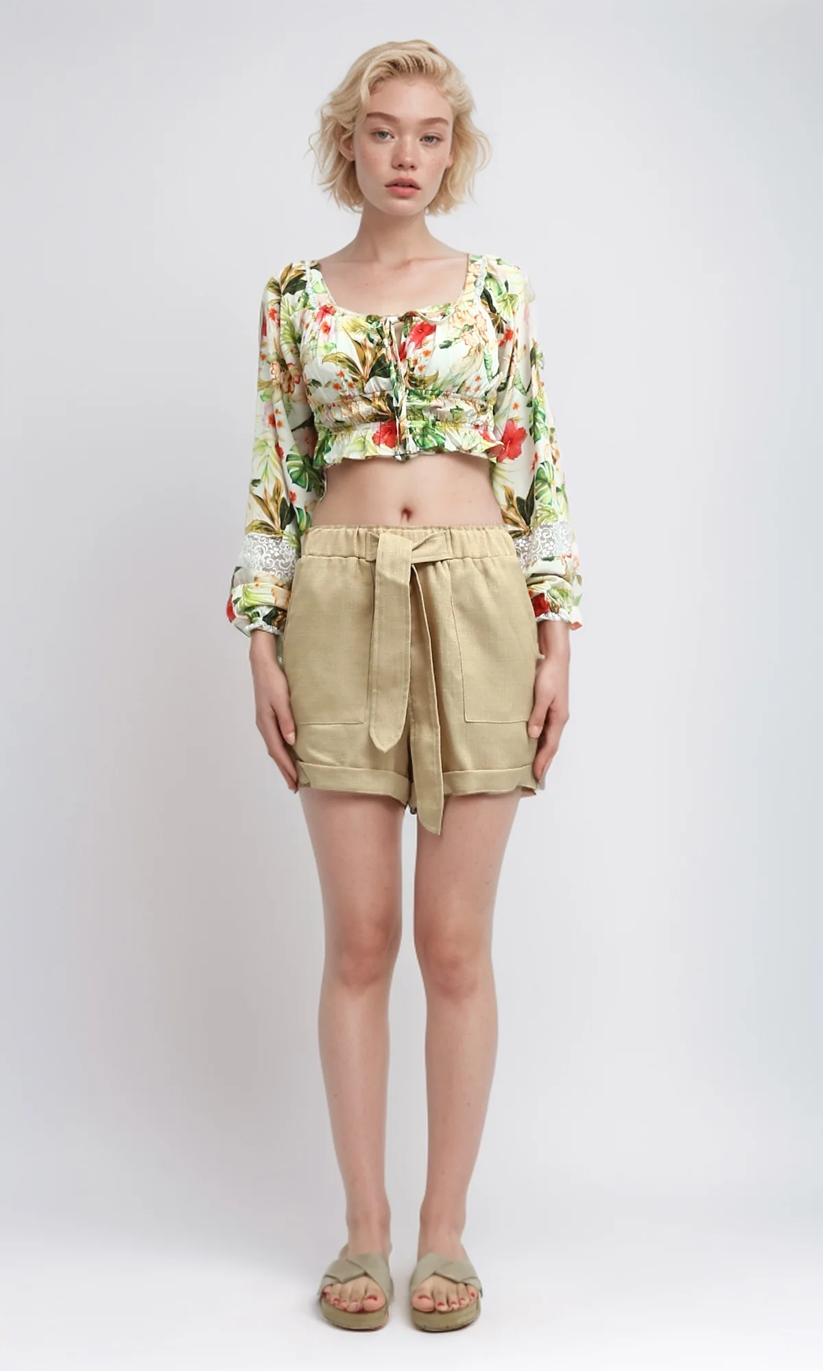 Tropical Floral Lace-Trimmed Cropped Top - O193477 - Image 6