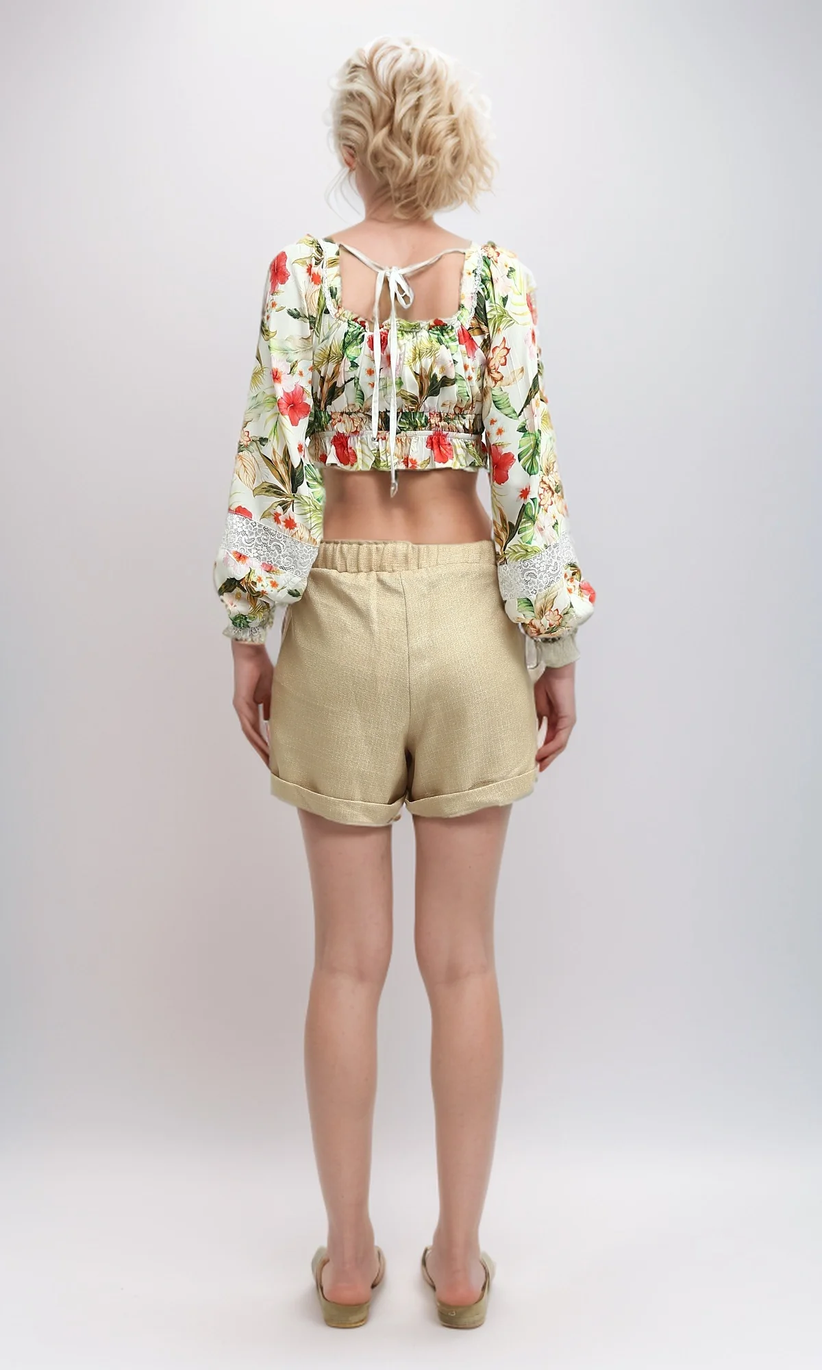 Tropical Floral Lace-Trimmed Cropped Top - O193477 - Image 7
