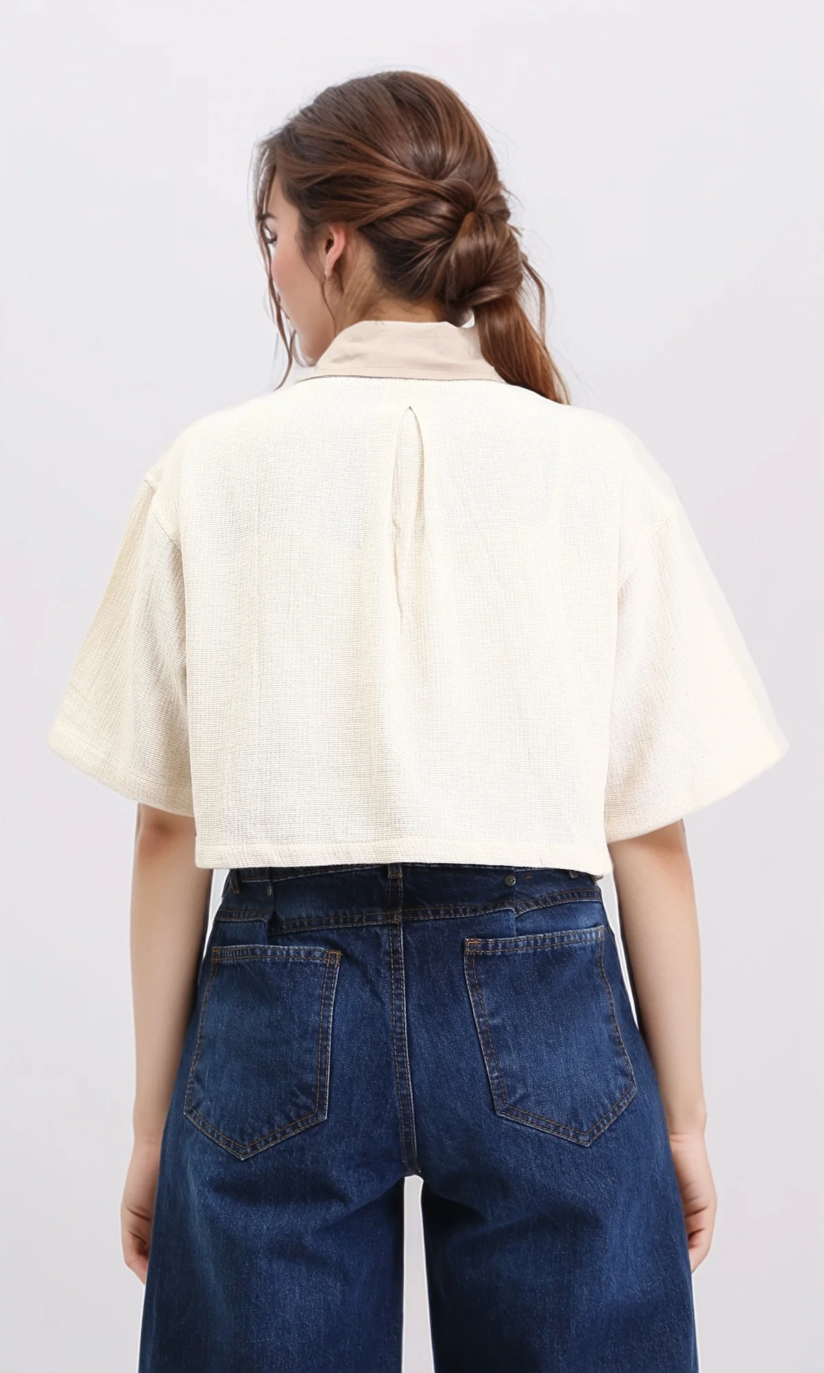 Two-Tone Utility Mixed Texture Cropped Shirt - R210613 - Image 2