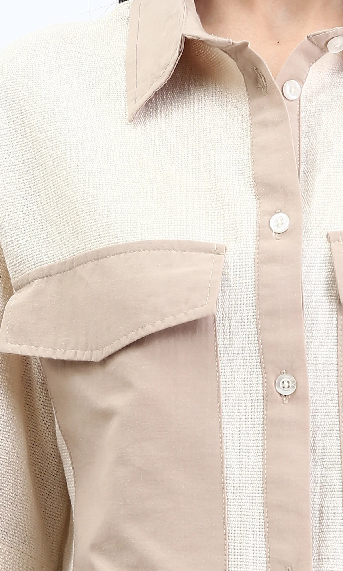 Two-Tone Utility Mixed Texture Cropped Shirt - R210613 - Image 3