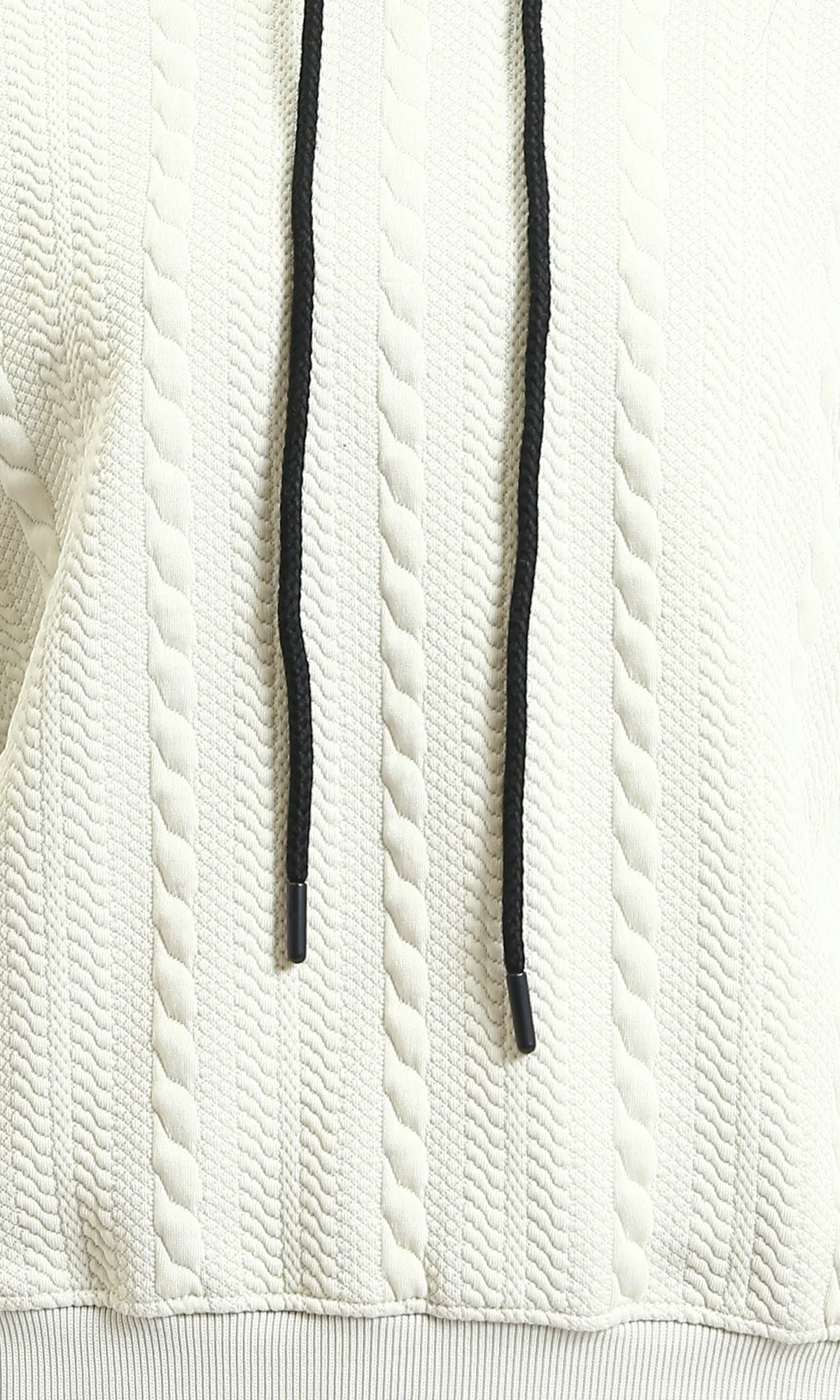 Ravin Unisex Oversized Cable-Knit Textured Hoodie with Contrast Drawstrings - Cream - R215298 - Image 3