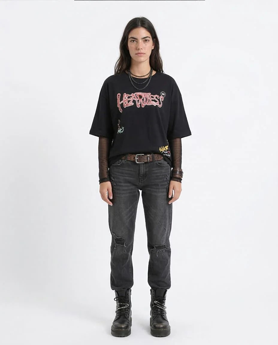 Ravin Unisex Oversized "Heartless" Graphic Tee – Acid Grunge Series - Black - R207786 - Image 3