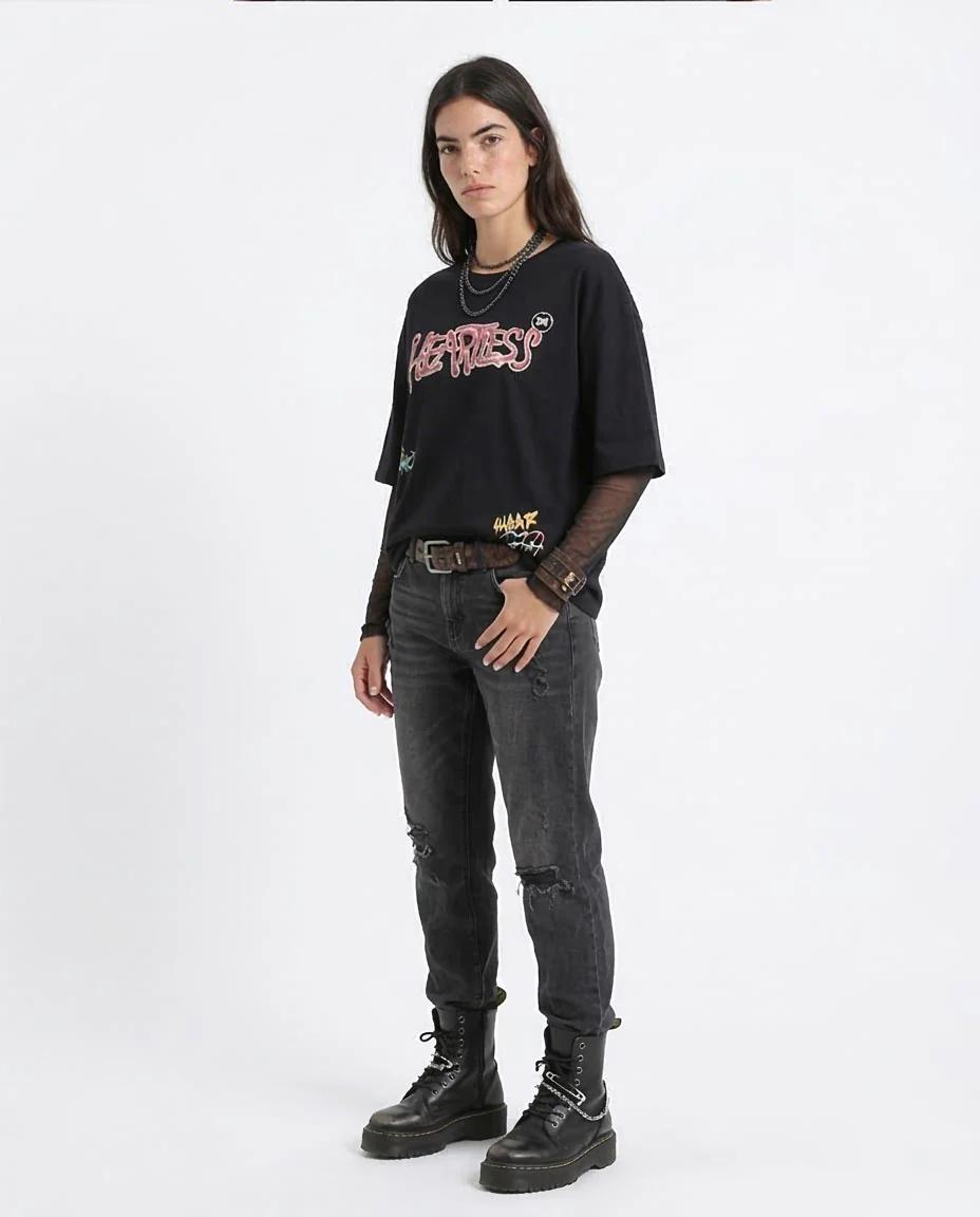 Ravin Unisex Oversized "Heartless" Graphic Tee – Acid Grunge Series - Black - R207786 - Image 5