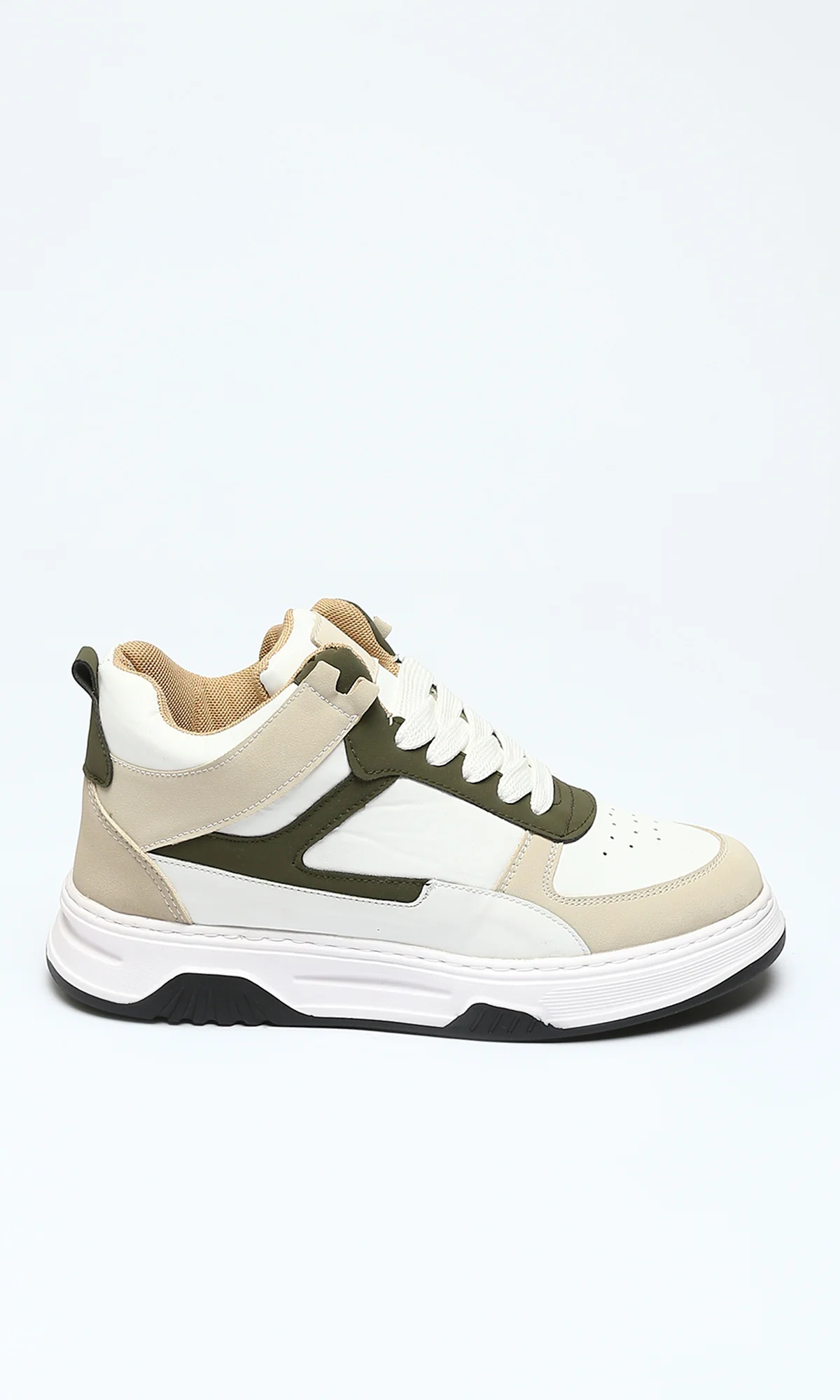 Urban Contrast Mid-Top Sneakers in Olive and Beige - Image 2