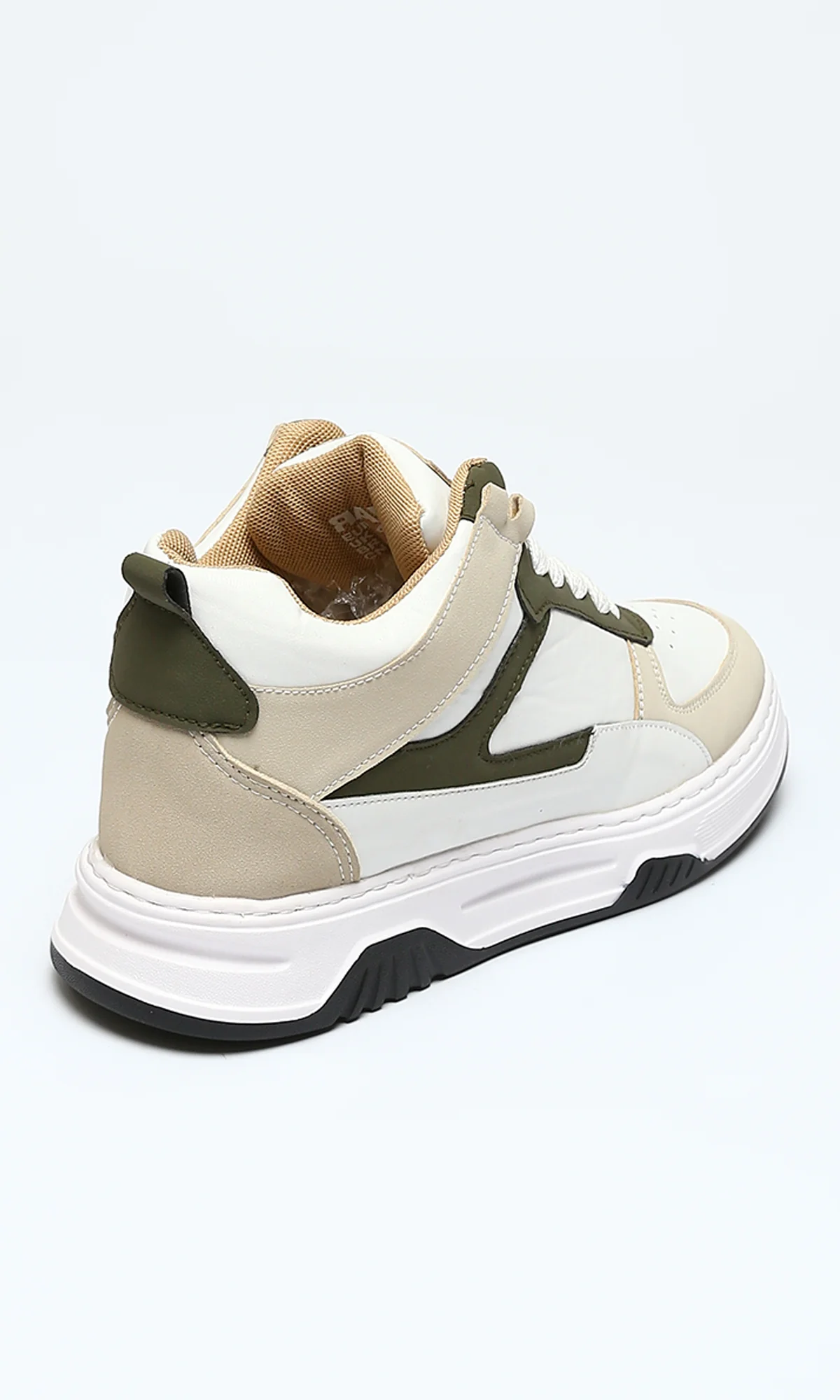 Urban Contrast Mid-Top Sneakers in Olive and Beige - Image 3