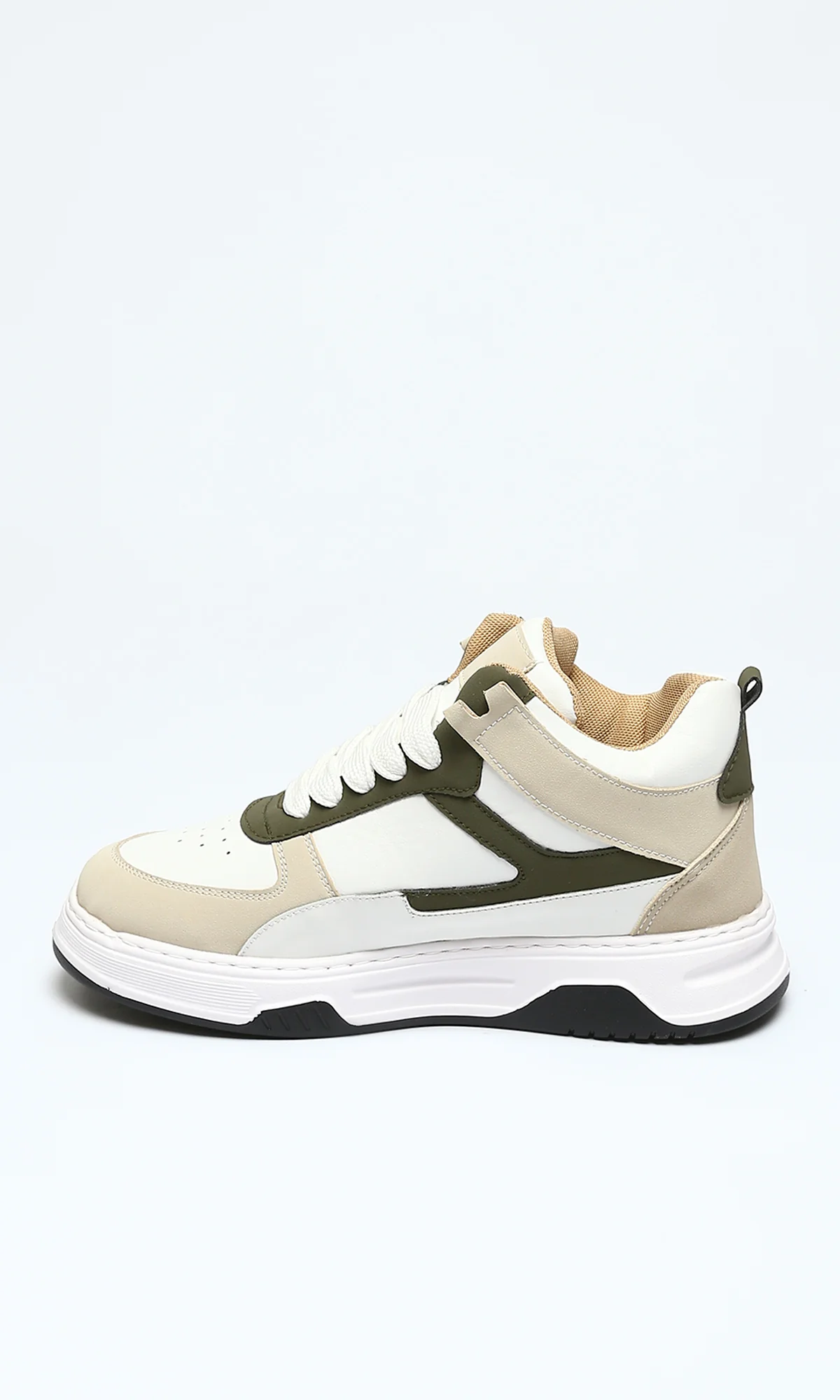Urban Contrast Mid-Top Sneakers in Olive and Beige - Image 4