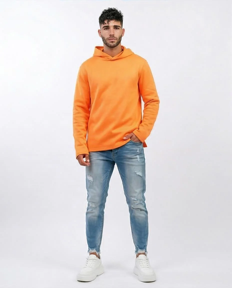Vibrant Tangerine Side-Slit Relaxed Hoodie - O202346 - Image 3