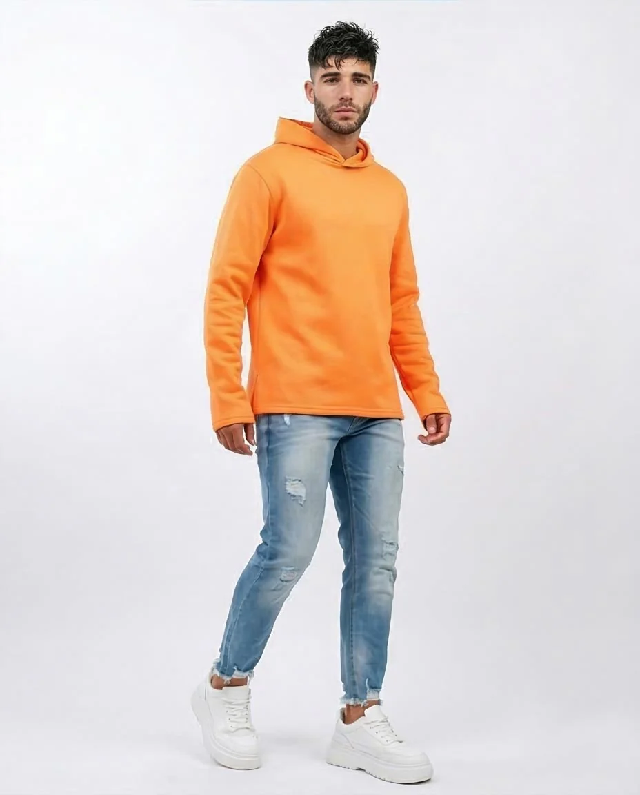 Vibrant Tangerine Side-Slit Relaxed Hoodie - O202346 - Image 5