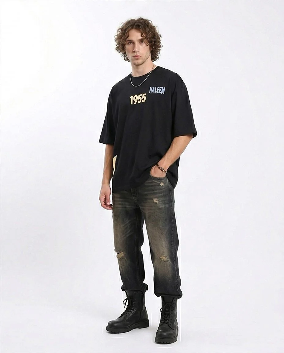 Ravin Vintage-Inspired Oversized Graphic T-Shirt - Haleem "Ahwak" 1955 Print - Black - R207686 - Image 4