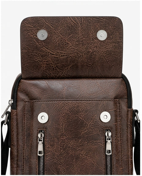 Vintage Textured Brown Crossbody Messenger Bag - R216590 - Image 3