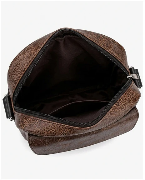 Vintage Textured Brown Crossbody Messenger Bag - R216590 - Image 4