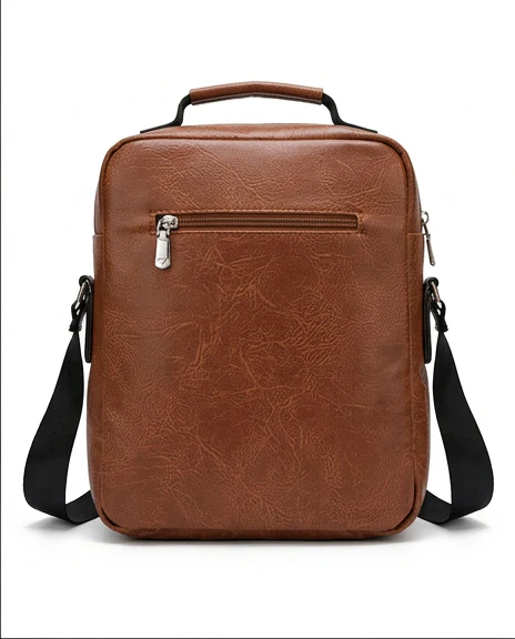 Vintage-Inspired Textured Brown Crossbody Messenger Bag - R216591 - Image 2