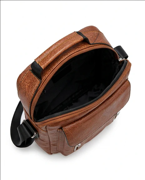 Vintage-Inspired Textured Brown Crossbody Messenger Bag - R216591 - Image 4