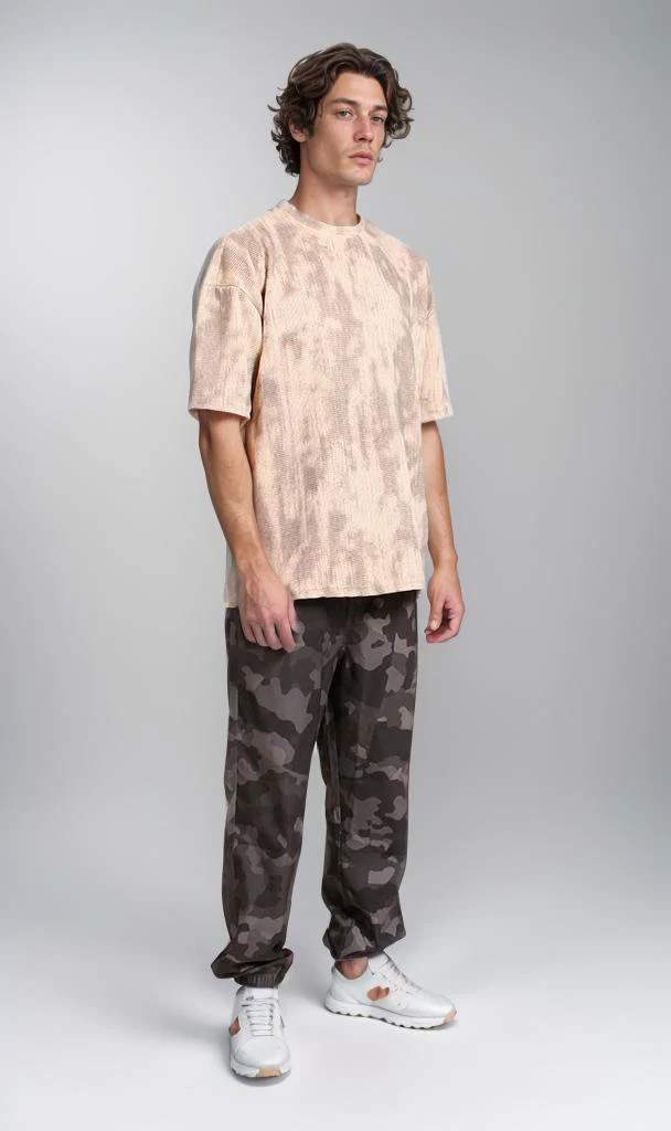 R208964 - Waffle Textured Oversized T-Shirt - Beige & Brown - Image 5