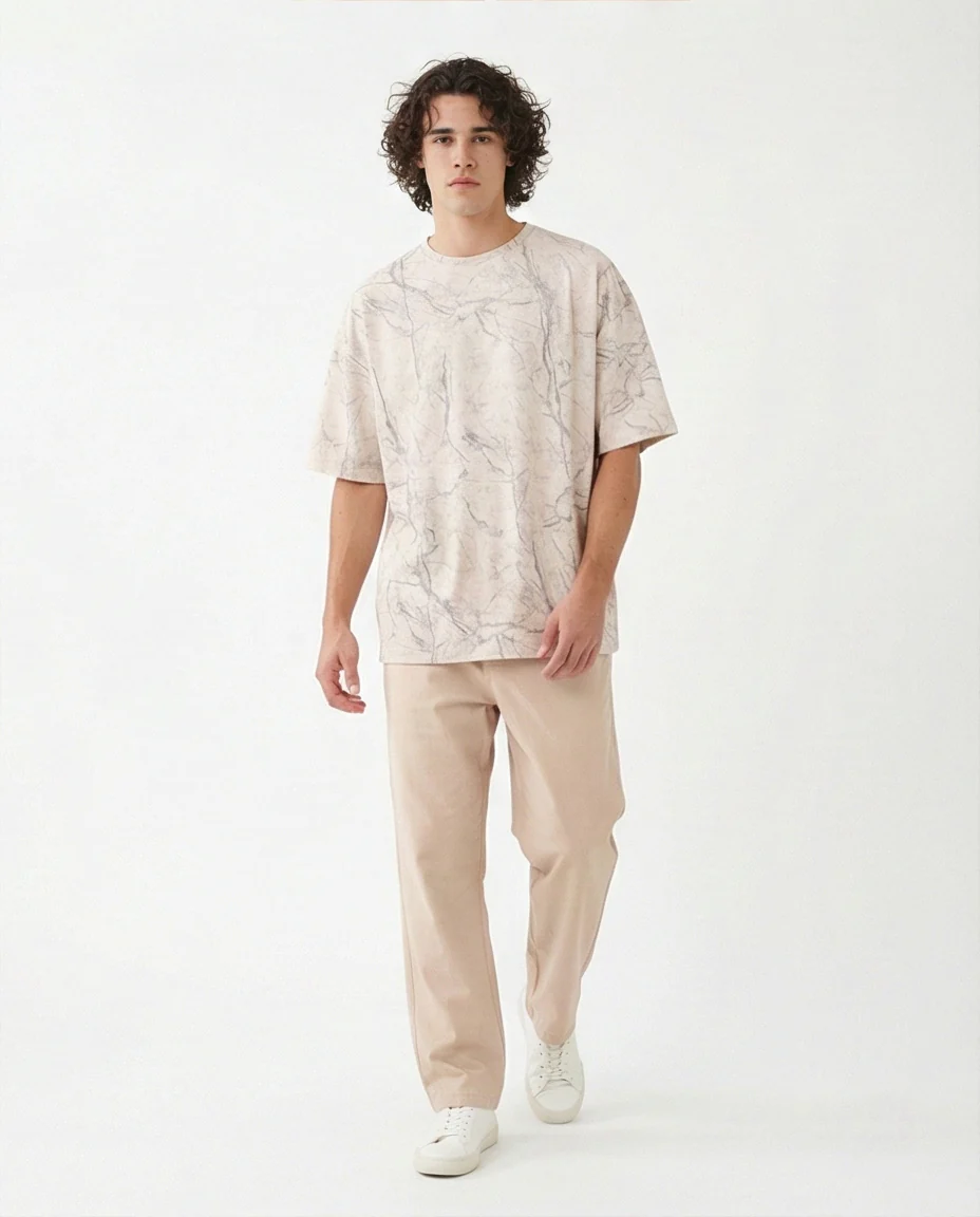 R208965 - Waffle Textured Oversized T-Shirt - Off-White - Image 4
