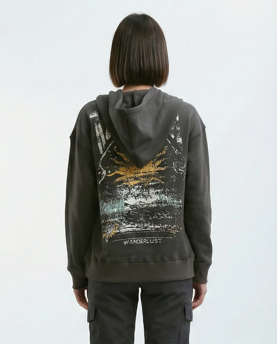 Wanderlust Graphic Charcoal Zip-Up Hoodie - 0178212 - Image 2
