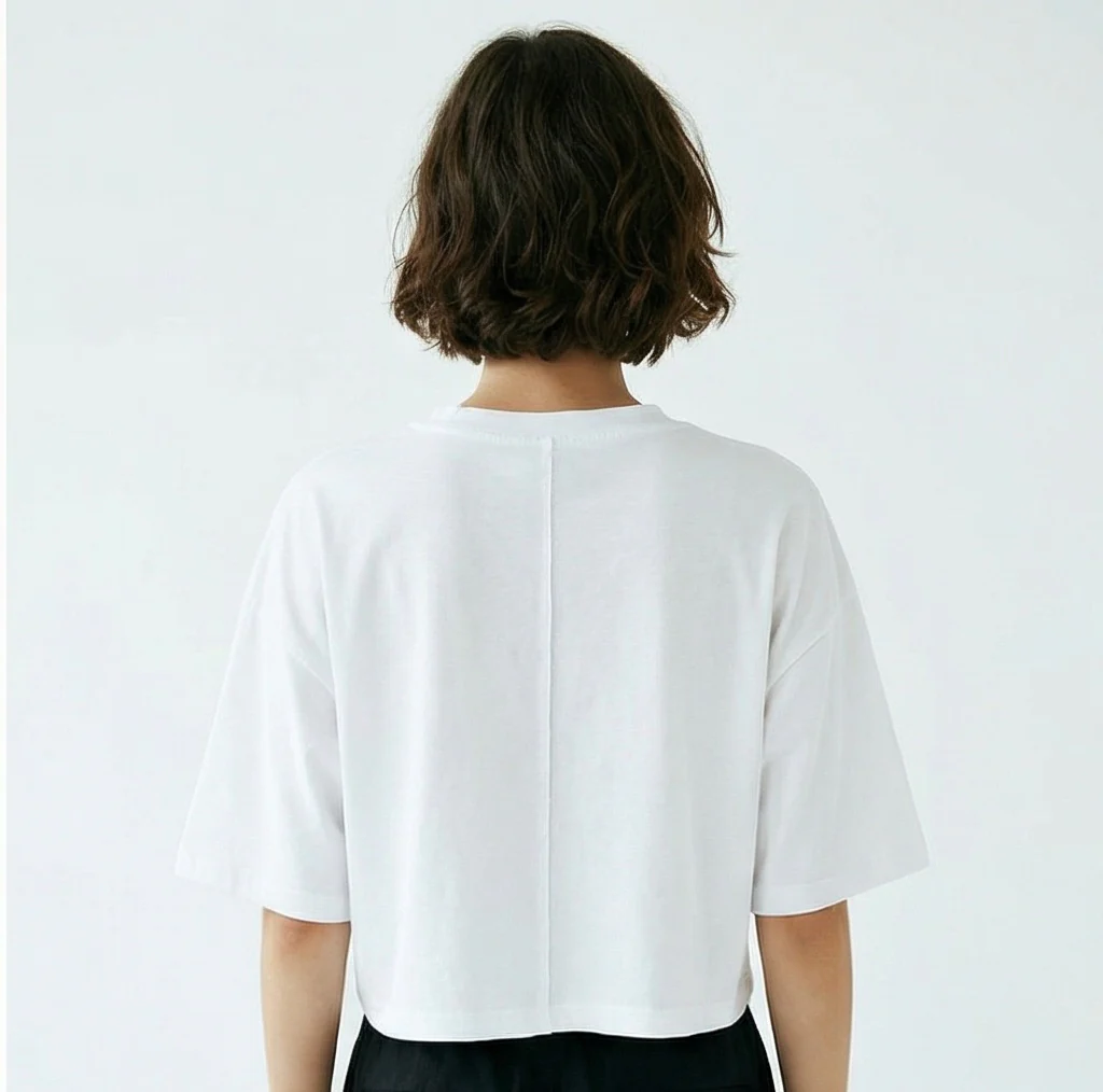 White Boxy Cropped Tee with Back Seam Detail - R217152 - Image 2