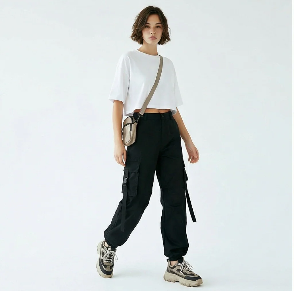White Boxy Cropped Tee with Back Seam Detail - R217152 - Image 3