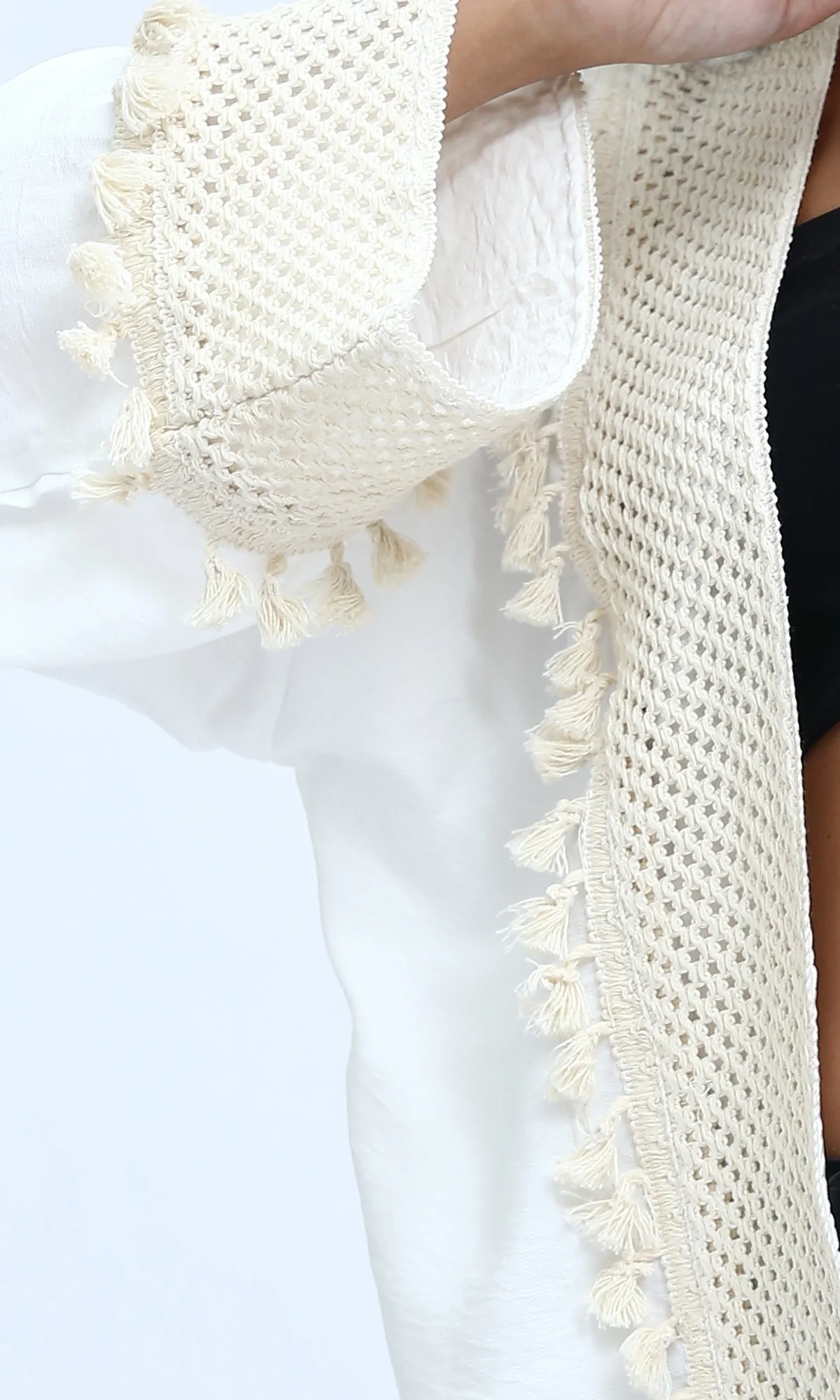 White Longline Crochet Trim Summer Cardigan - O198045 - Image 3