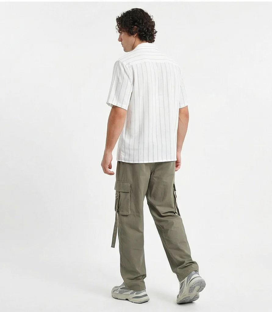 White Pinstriped Cuban Collar Short Sleeve Shirt - R217163 - Image 4