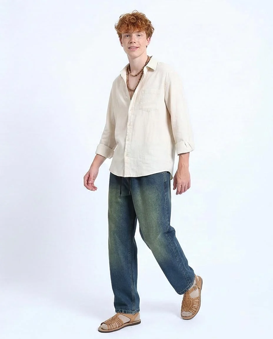 Ravin Wide-Leg Dirty Wash Denim Joggers - Vintage Blue- R214601 - Image 5