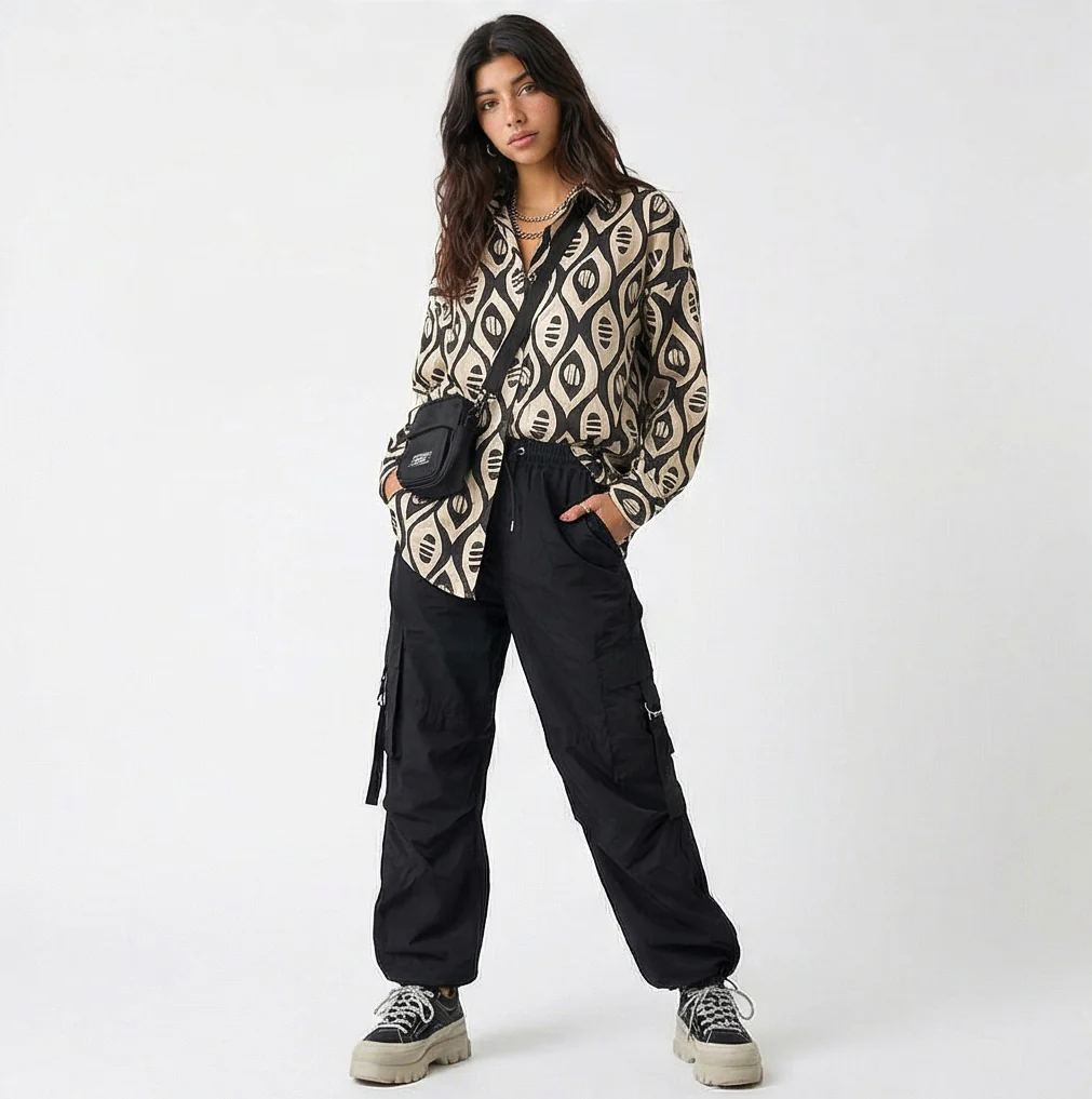 Women Abstract Print Oversized Button-Down Shirt - R217470 - Image 3