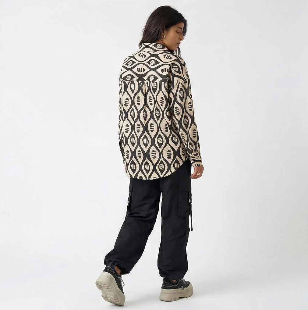 Women Abstract Print Oversized Button-Down Shirt - R217470 - Image 4
