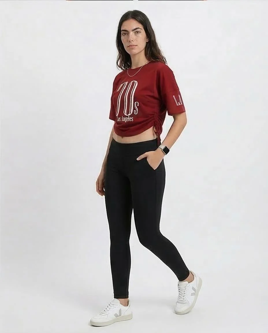 Ravin Women's 70s Los Angeles Graphic T-Shirt with Side-Cinch Drawstrings – Burgundy - O203335 - Image 5