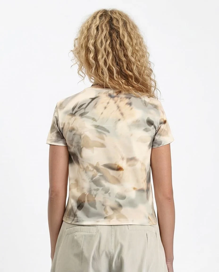 Ravin Women’s Abstract Botanical Print Crew Neck T-Shirt – Sand & Sage - R209829 - Image 2