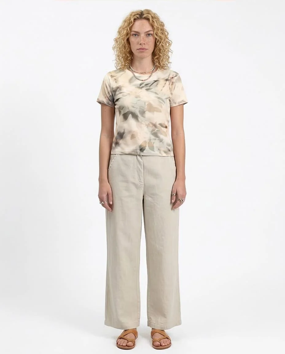 Ravin Women’s Abstract Botanical Print Crew Neck T-Shirt – Sand & Sage - R209829 - Image 3
