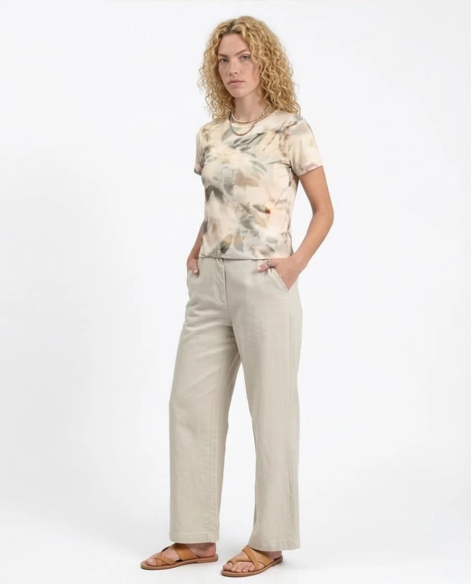 Ravin Women’s Abstract Botanical Print Crew Neck T-Shirt – Sand & Sage - R209829 - Image 5
